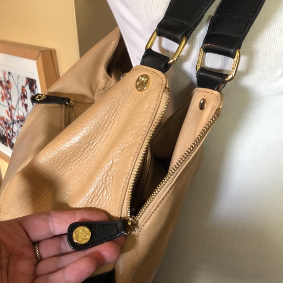 EMMA FOX Large Leather Hobo Shoulder Bag KissLock British Tan Black Elegant Luxe - Picture 7 of 16